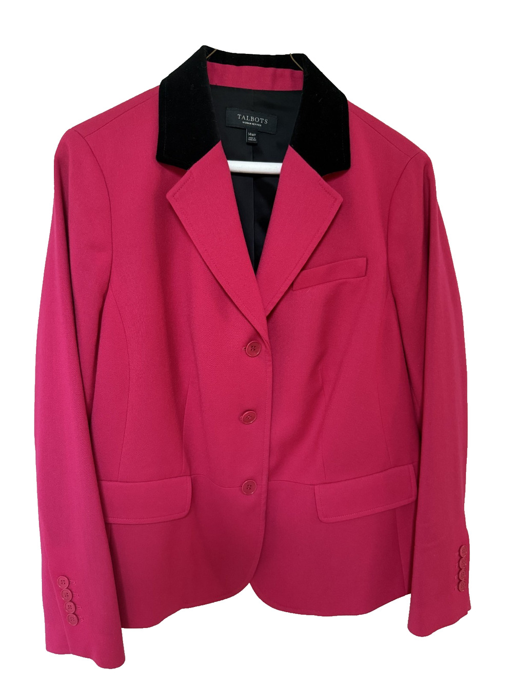Talbot Womens Pink Wool Jacket with Black Velvet Trim Size 14 Petite Classic